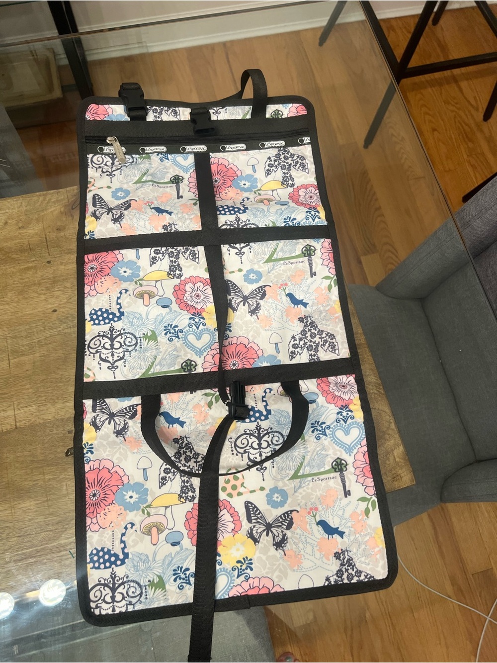 Rare print LeSportSac Floral Butterfly mushrooms Travel Organizer with Straps